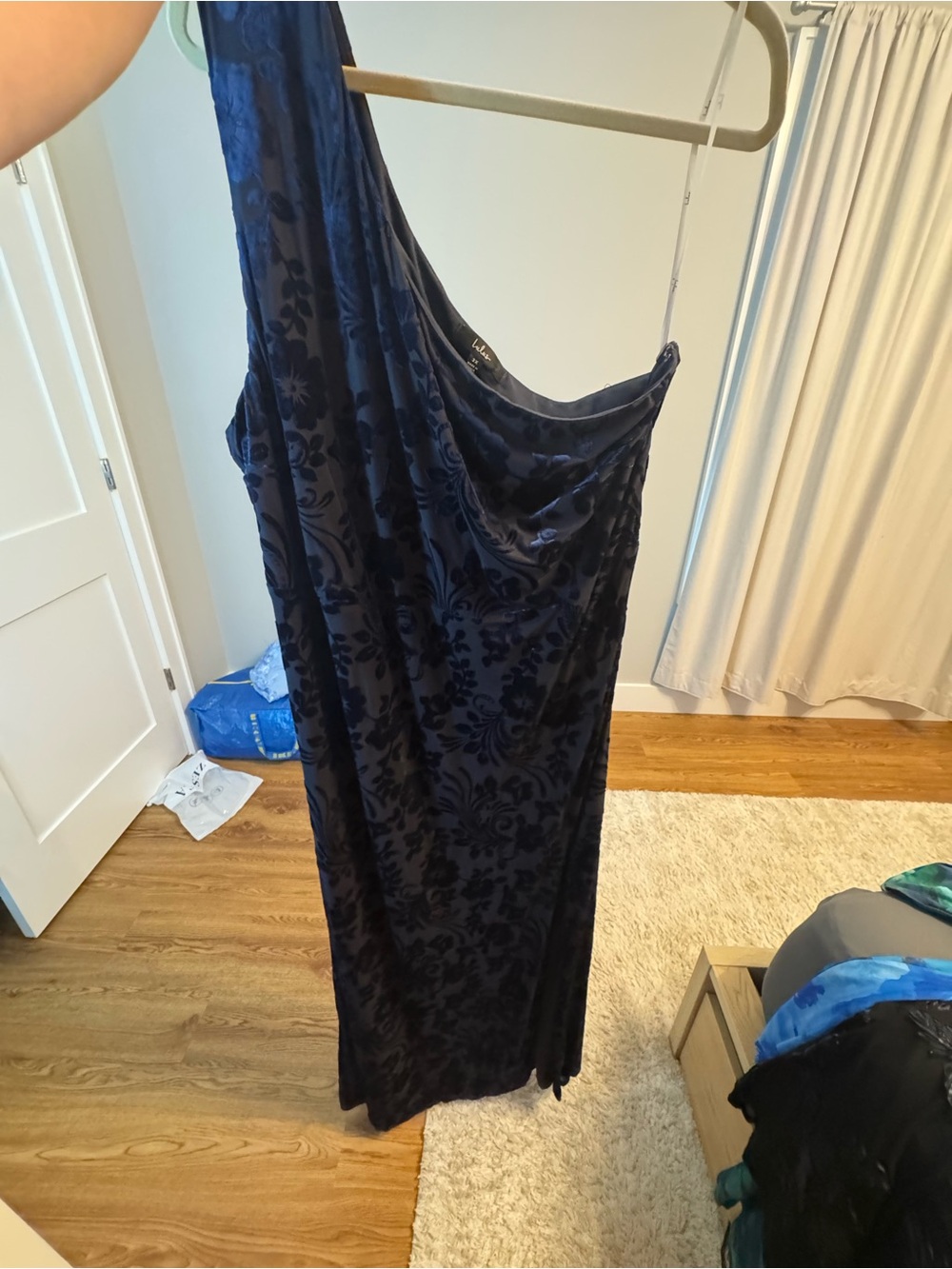 Lulu's Midnight Blue One-Shoulder Floral Burnout Dress